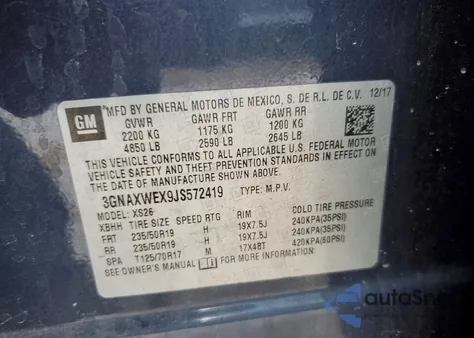 2018 Chevrolet Equinox Premier from USA, damaged, VIN 3GNAXWEX9JS572419